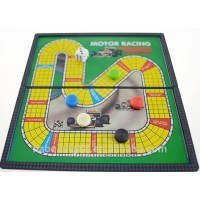 Travel magnetic motor racing game with folding board